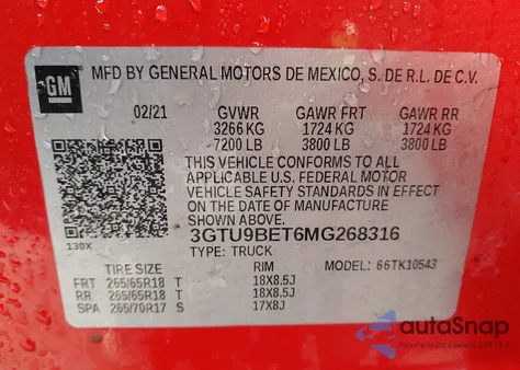 2021 GMC Sierra 1500 4Wd Short Box Sle from USA, damaged, VIN 3GTU9BET6MG268316